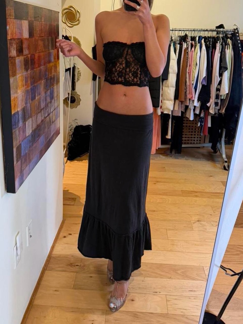 Classic Black Maxi Skirt - Women's Flowy Ruffle Hem